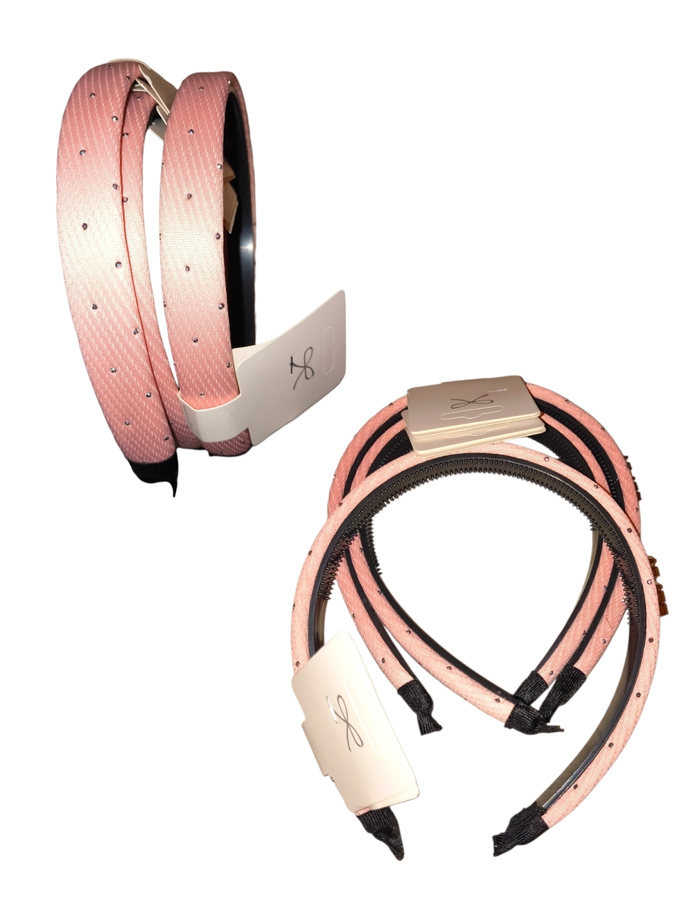 Pink Crystal Studded Double Headband - Signature Logo Accent